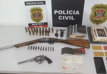 Durante Operação Poison em Jaú (SP), foram apreendidos armas, cadernos, celulares e carros do grupo criminoso. ?- Foto: Polícia Civil/reprodução